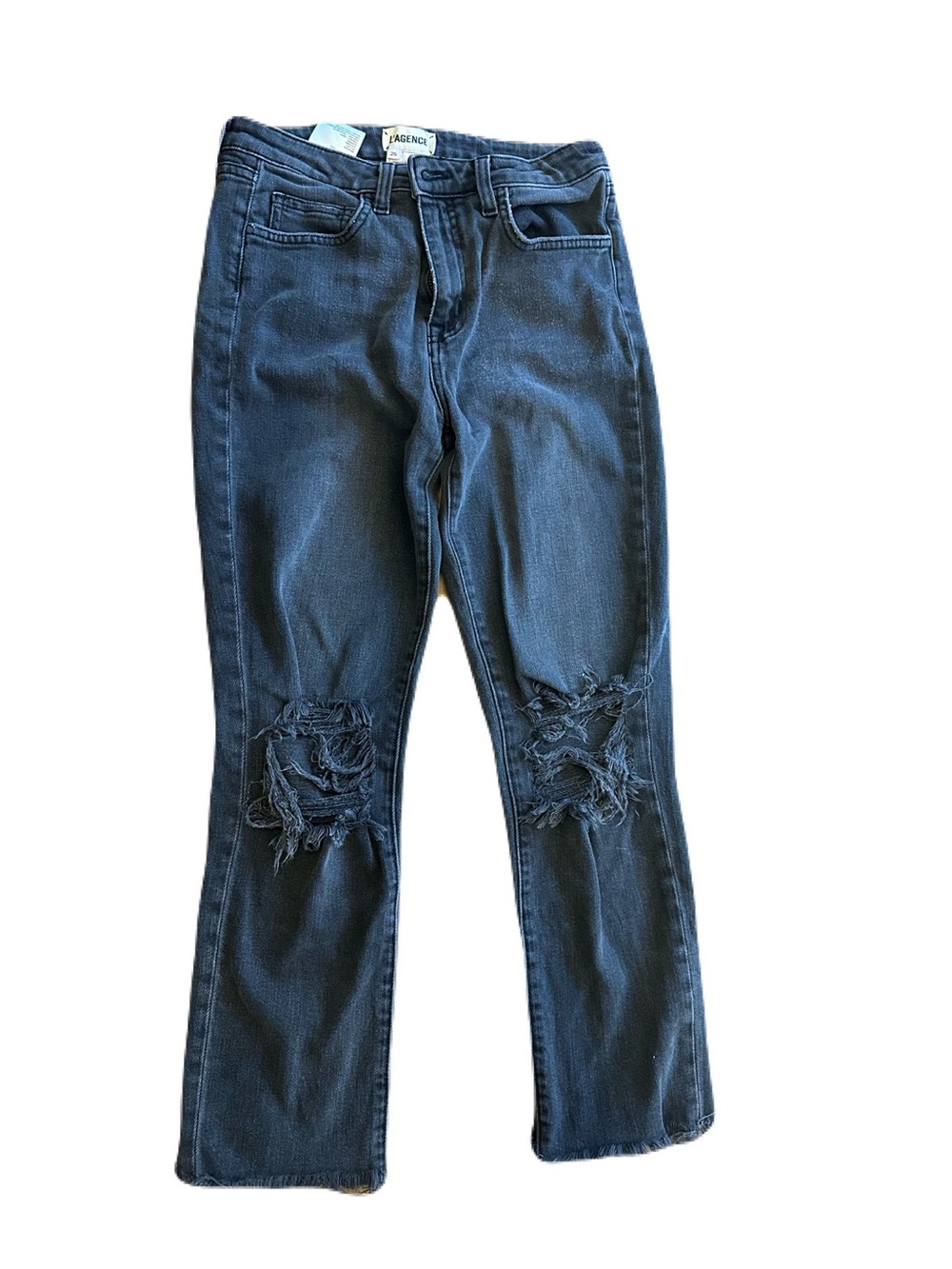L'AGENCE black High-Rise Distressed Knee Jeans